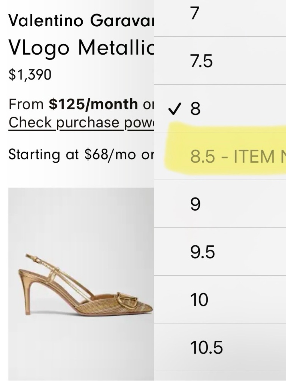 Valentino Garavani Metallic Gold VLogo Slingback Heels (Golden / 8.5)